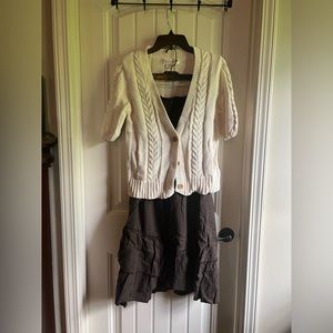 Old Navy Maternity Dress and Sweater Outfit! Large Brown Linen Strapless Dress